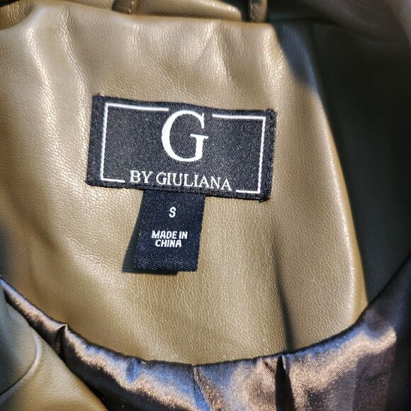 G by Giuliana Blazer Womens SZ Small Faux Leather Military Inspired Olive Green - Picture 5 of 6